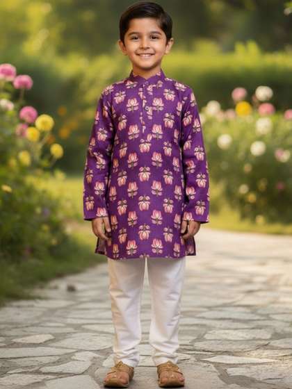 Baal Leela Boys Ethnic
                    Motifs Printed Regular Pure Cotton Kurta with
                    Pyjamas