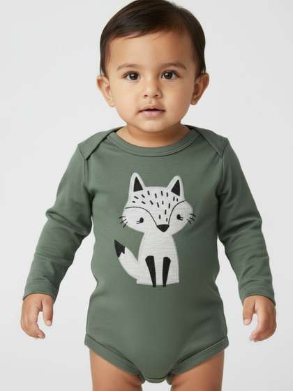 YK Infants Printed
                    Envelope Neck Cotton Long Sleeve Bodysuit