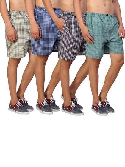 DIGITAL SHOPEE Men
                        Pack Of 4 Checked Cotton Boxers