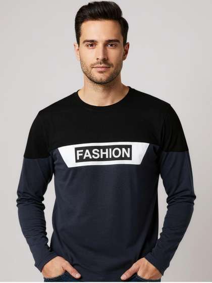 FASHIUM Men Typography Colourblocked T-shirt