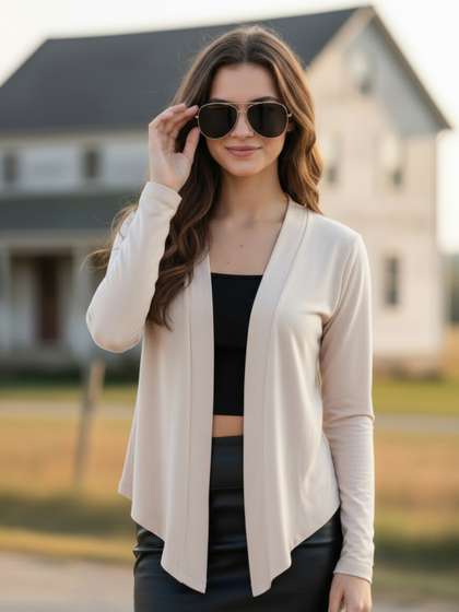 Sera Open Front Long
                      Sleeves High-Low Shrug