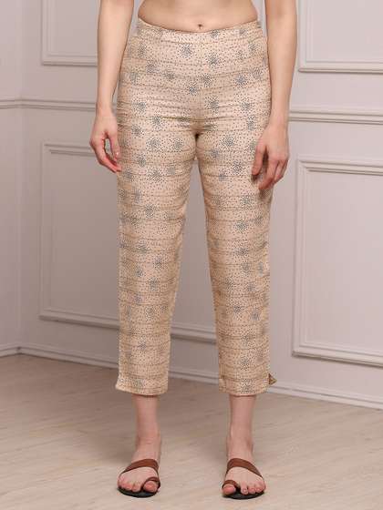 Biba Women Beige
                        Textured Urban Slim Fit Trousers