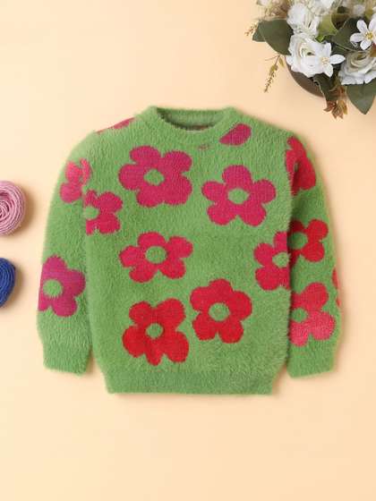 Yellow Apple Girls
                    Floral Printed Pullover with Fuzzy Detail