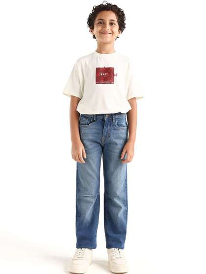 RARE ONES Boys Regular
                    Fit Mid-Rise Low Distress Light Fade Jeans