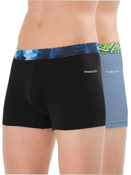 FREECULTR Pack of 2
                      Men Ultra Soft Cotton Trunks with Abstract
                      Waistband