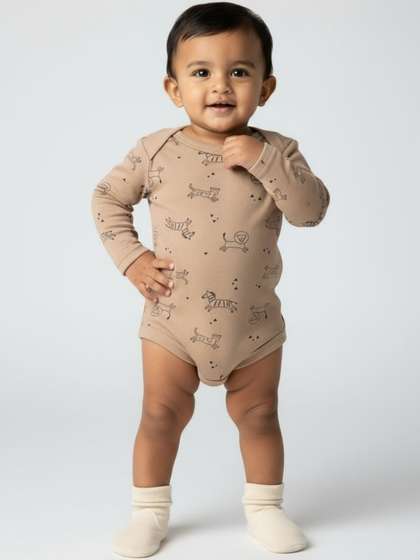YK Infants Printed
                    Cotton Envelope Neck Long Sleeve Bodysuit