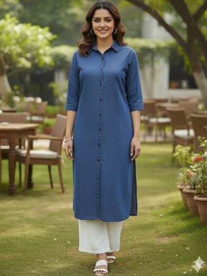 SK Creation Women
                          Solid Collar Denim Kurti