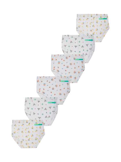 VIRUKSHAM Infant Girls
                    Pack of 6 Printed Cotton Mid-Rise Hipster Briefs
