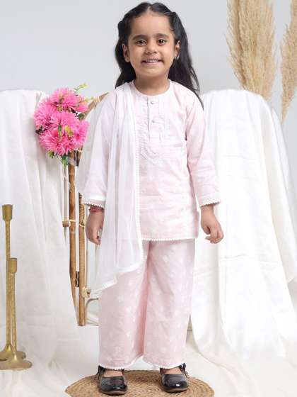 Sangria Girls Ethnic
                    Motifs Printed Pure Cotton Kurta With Palazzos &
                    Dupatta