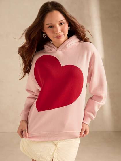 Outzidr Heart
                        Printed Oversized Fleece Hoodie Sweatshirts