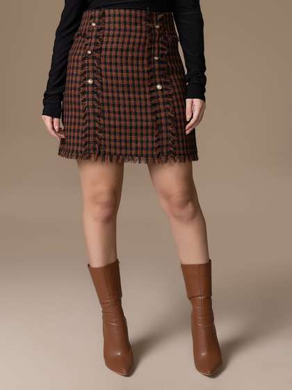 Kazo Matilda Checked
                        Straight Tweed Mini Skirt