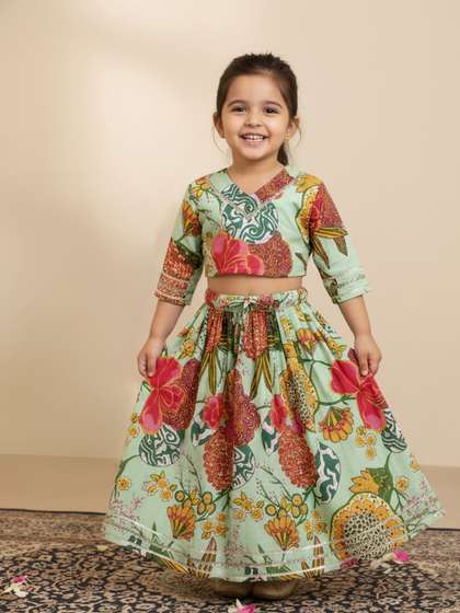 Sangria Girls Printed
                      Ready To Wear Gotta Patti Lehenga & Choli