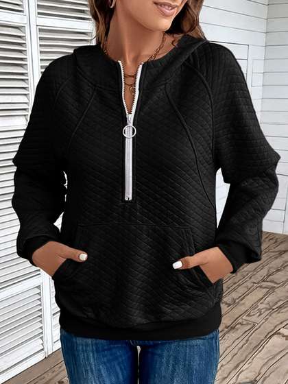 Stylecast X Slyck
                        Women Solid Diamond Textured Hooded Sweatshirt