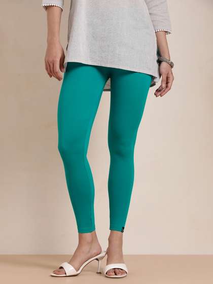 TWIN BIRDS Women
                          Blue Solid Ankle-Length Leggings
