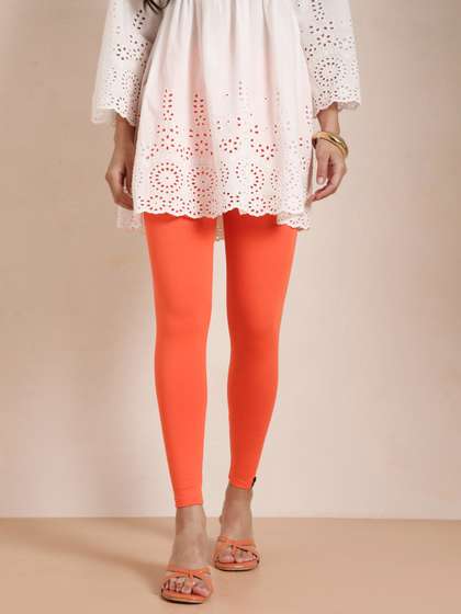 TWIN BIRDS Women
                          Orange Solid Ankle-Length Leggings