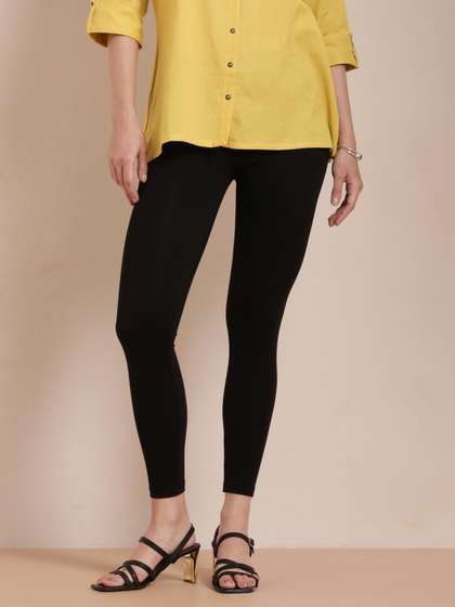 TWIN BIRDS Women
                          Black Solid Ankle-Length Leggings