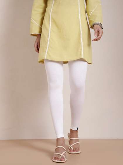 TWIN BIRDS Women
                        White Solid Ankle-Length Leggings