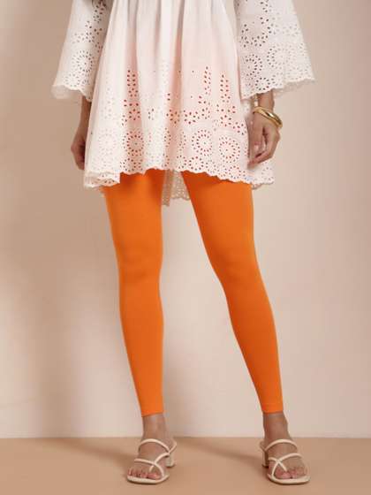 TWIN BIRDS Women
                        Orange Solid Ankle-Length Leggings