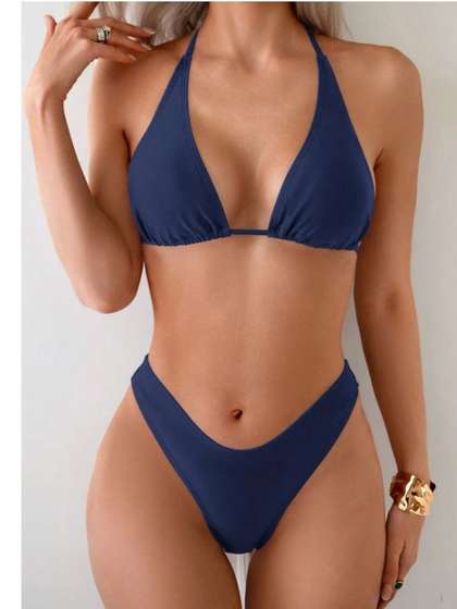 SHUBH FASHION
                        Halter-Neck Triangle Swim Bikini Set