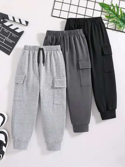 YK X Trampoline Kids
                    Pack Of 3 Cotton Relaxed-Fit Mid-Rise Joggers