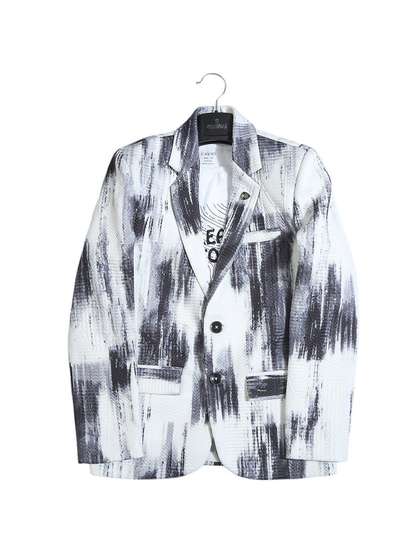 CAVIO Boys Printed Pure
                    Cotton Single-Breasted Blazer With Crew-Neck
                    T-Shirt