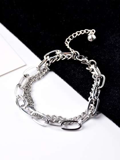 KPOP Men Silver-Plated
                      Link Lobster Closure Bracelet