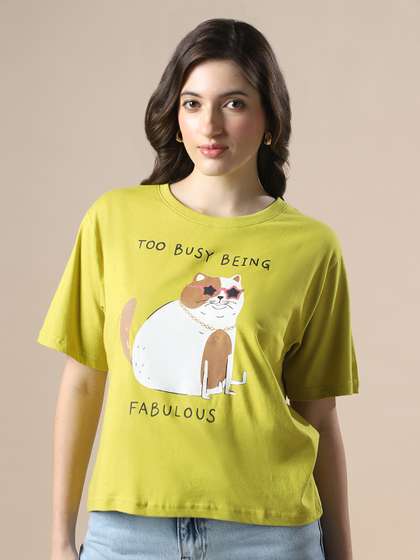Globus Drop Shoulder
                      Graphic Printed Oversized Crop T-Shirt