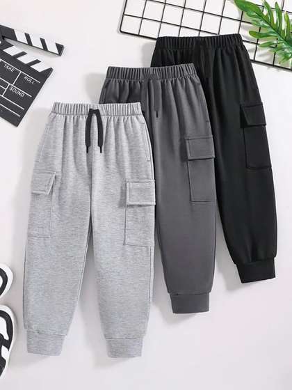 YK X Trampoline Kids
                    Pack Of 3 Cotton Cargo Joggers With Pockets