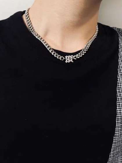KPOP Men Stainless Steel
                    Silver-Plated Statement Link Chain