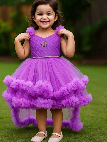Lagorii Girls Ruffle
                    Party Frock With Stone Embellished And High-Low Hem