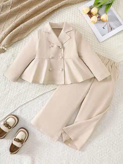 YK Girls Lapel
                        Collar Peplum Blazer With Trousers