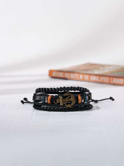 KPOP Men Set Of 3
                    Leather Artificial Beaded Wraparound Bracelets