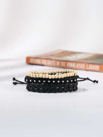 KPOP Men Set Of 3
                      Leather Artificial Beaded Wraparound Bracelets