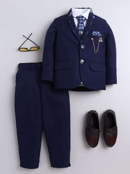 Sangria Boys Damask
                    Printed 5 Piece Blazer with Shirt Trousers Waistcoat
                    & Tie Suit Set