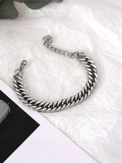 KPOP Men Silver-Plated
                    Link Lobster Closure Bracelet