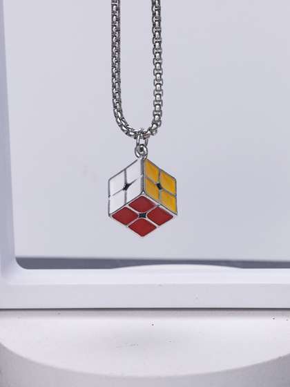 KPOP Men Stainless Steel
                    Silver-Plated Square Pendant With Chain