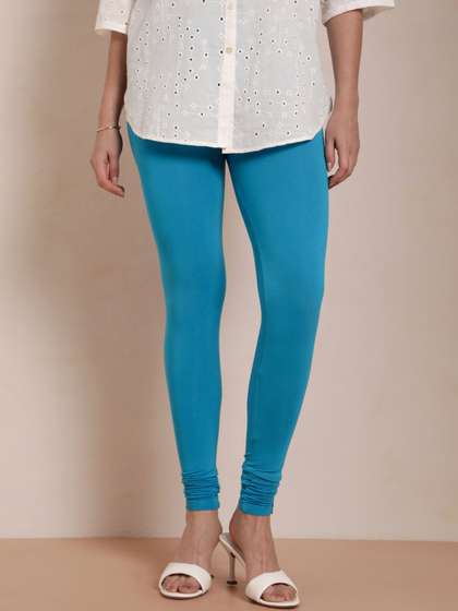 TWIN BIRDS Women
                          Blue Solid Churidar-Length Leggings