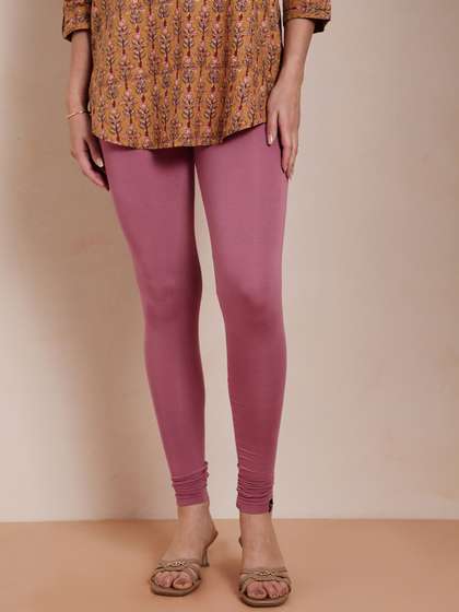 TWIN BIRDS Women
                        Pink Solid Churidar-Length Leggings