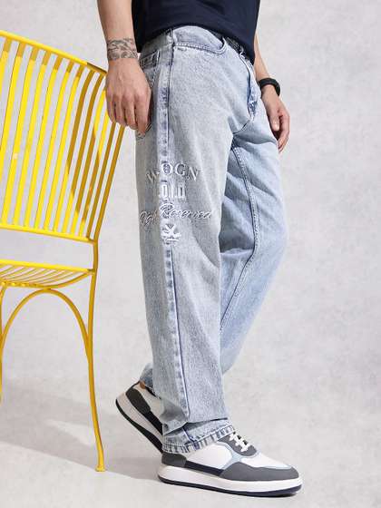WROGN Men Anti Fit
                        Heavy Fade Embroidered Pure Cotton Jeans