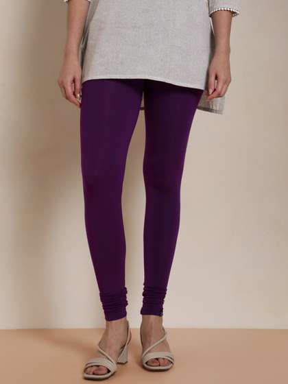 TWIN BIRDS Women
                        Purple Solid Churidar-Length Leggings