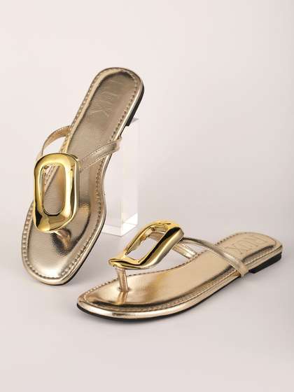 RUXBYPAYAL Women Gold
                      Metallic Stylish Toe-Ring Flat Sandals