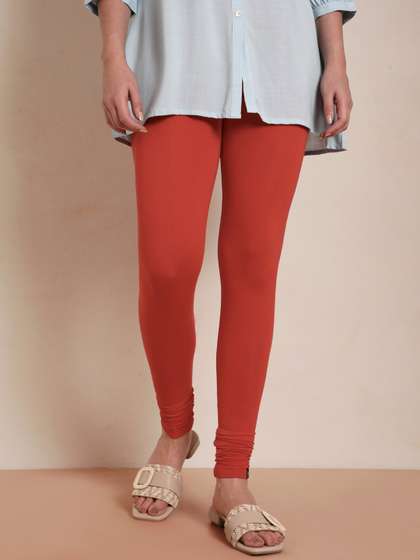TWIN BIRDS Women
                        Orange Solid Churidar-Length Leggings