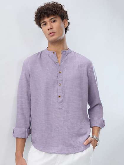 HERE&NOW Band
                        Collar Roll-Up Sleeves Straight Kurta