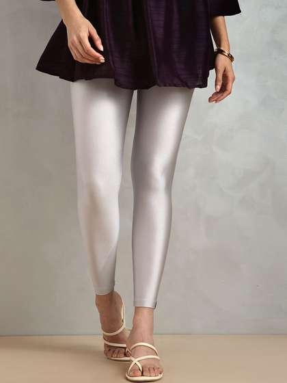 TWIN BIRDS Plus Size
                        Women Nylon Solid Silver Shimmer Legging