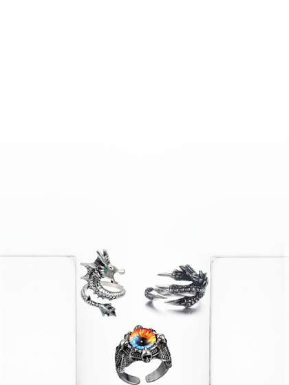 Teeragaj Set Of 3 Dragon
                    Clone & Eye Adjustable Finger Rings
