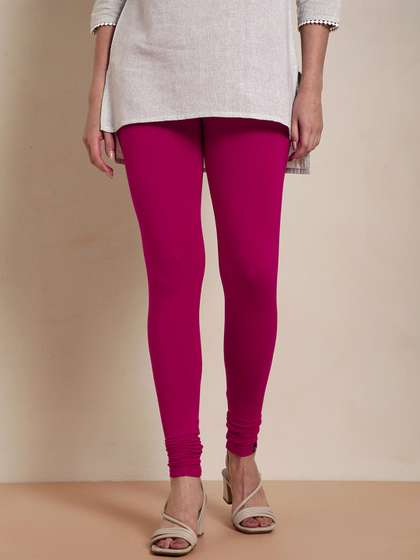 TWIN BIRDS Women
                        Pink Solid Churidar-Length Leggings