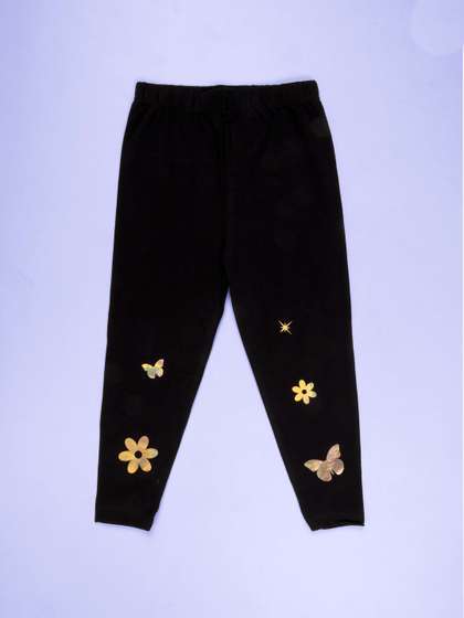 KiddoPanti Girls Flower
                    And Butterfly Badges Skinny-Fit Cotton Ankle Length
                    Leggings