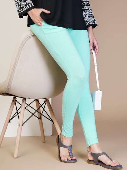 ONE SKY Women Sea
                        Green Solid Mid-Rise Ankle-Length Slip On
                        Leggings With Pocket