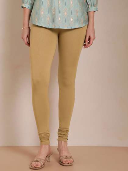 TWIN BIRDS Women
                        Beige Solid Churidar-Length Leggings