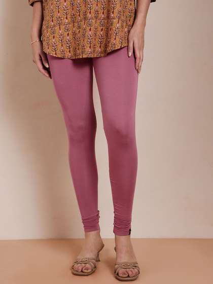 TWIN BIRDS Women
                        Pink Solid Churidar-Length Leggings